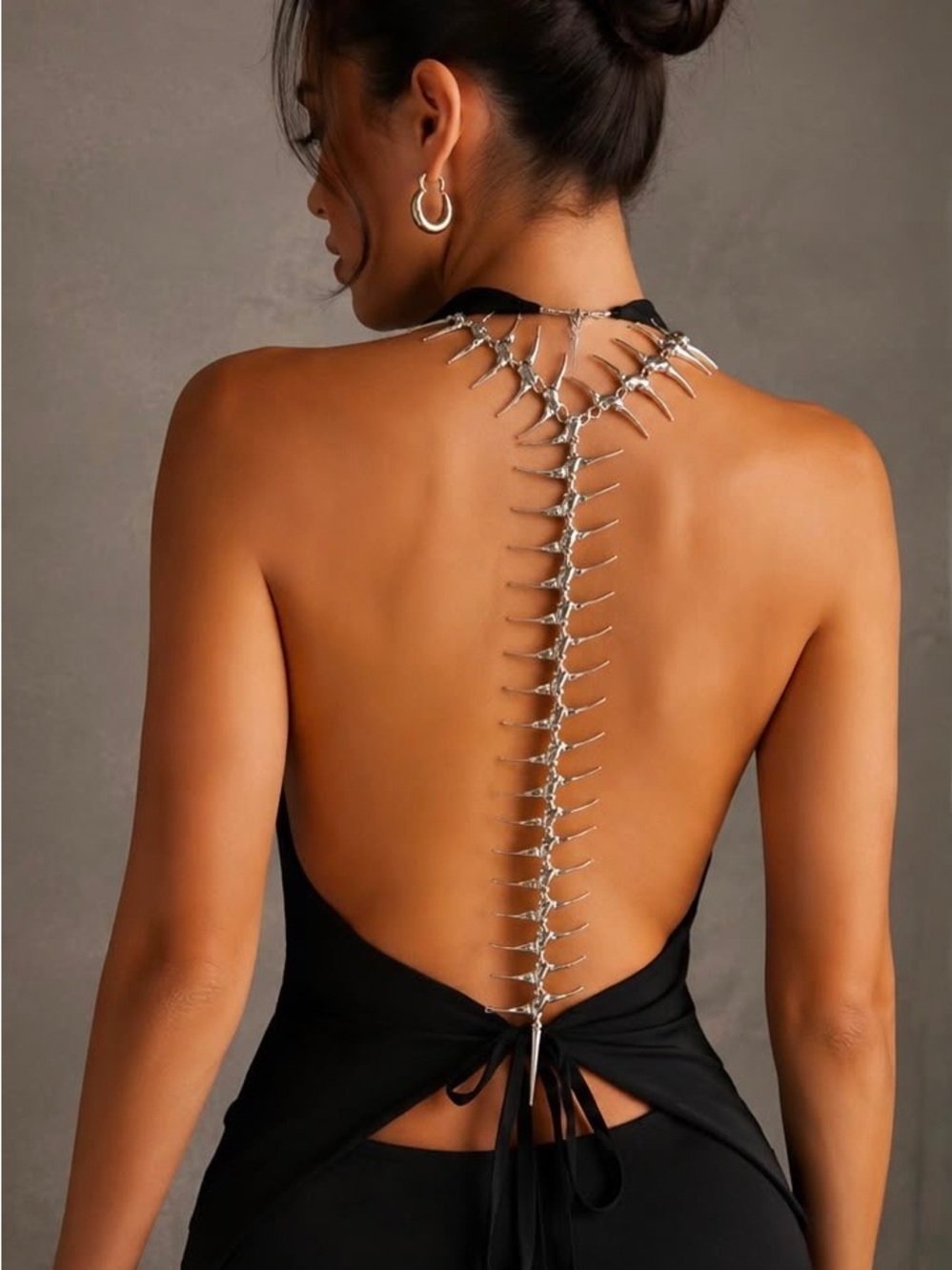 White Backless Spaghetti-Strap Dress with Spine Chain Detail